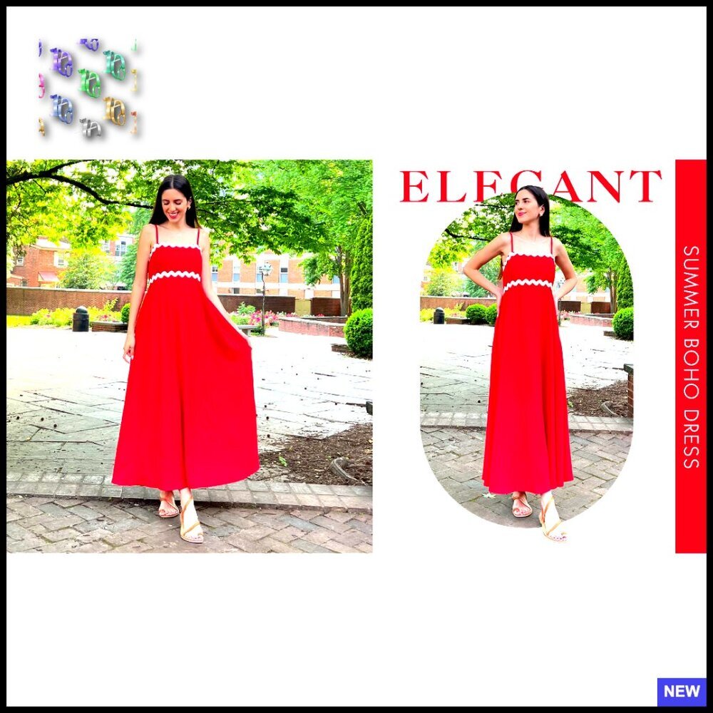 Spaghetti Strap Maxi Dress Smocked Back Boho Flowy Summer Casual Beach - Picture 7 of 7